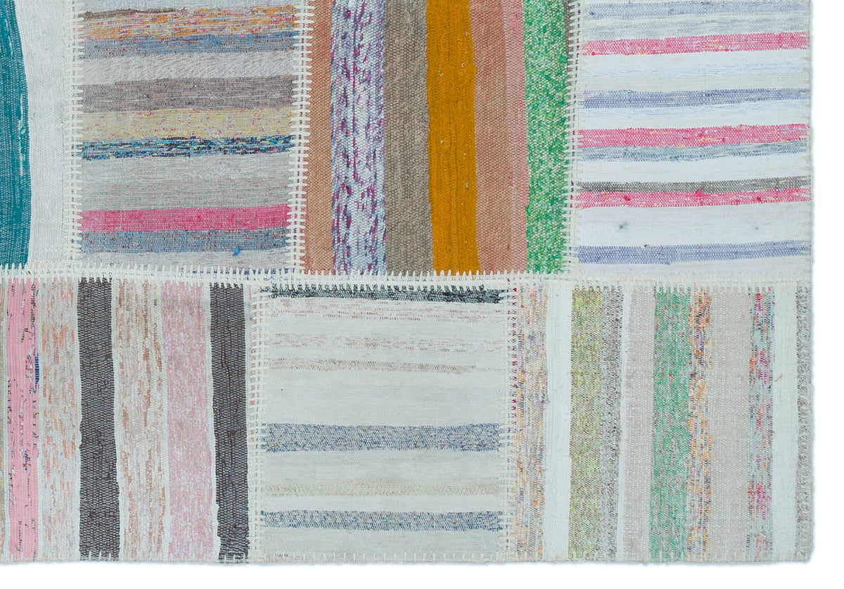 Striped Over Dyed Kilim Patchwork Unique Rug 5&#39;3&#39;&#39; x 7&#39;7&#39;&#39; ft 160 x 230 cm