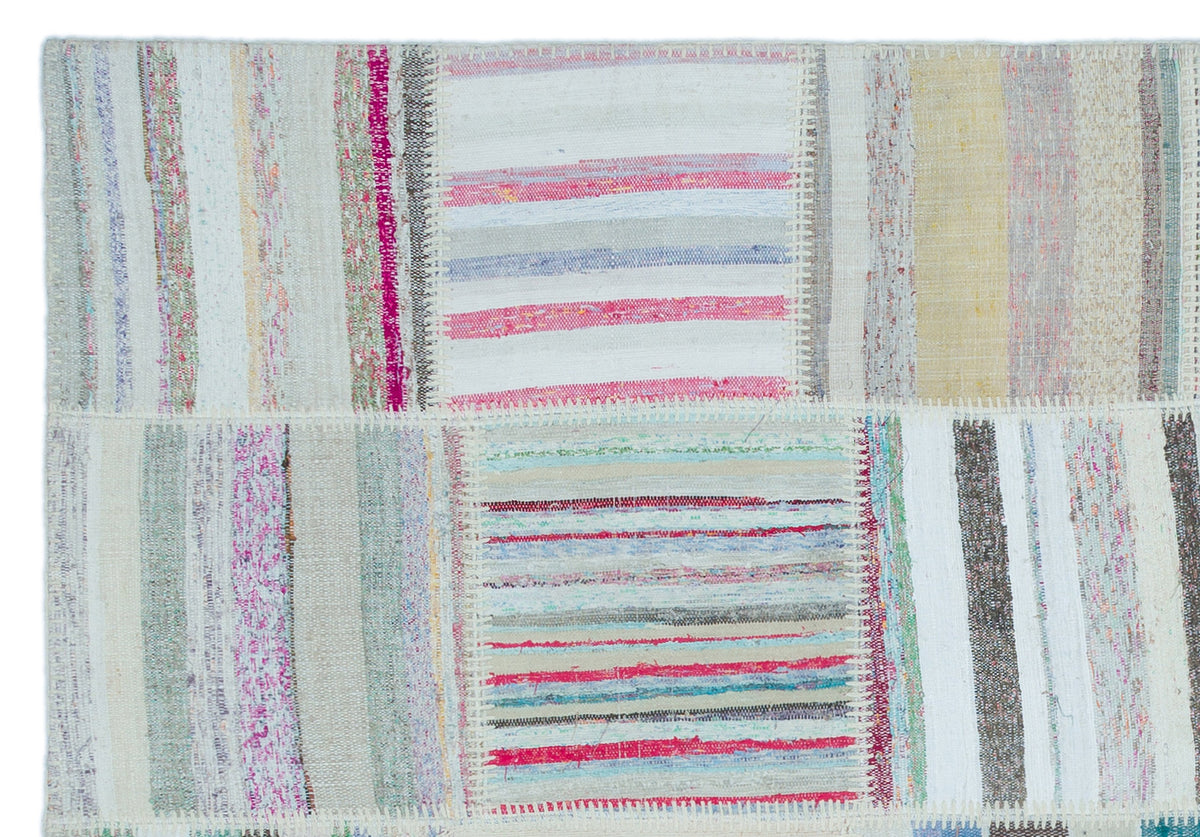 Striped Over Dyed Kilim Patchwork Unique Rug 5&#39;3&#39;&#39; x 7&#39;7&#39;&#39; ft 160 x 230 cm