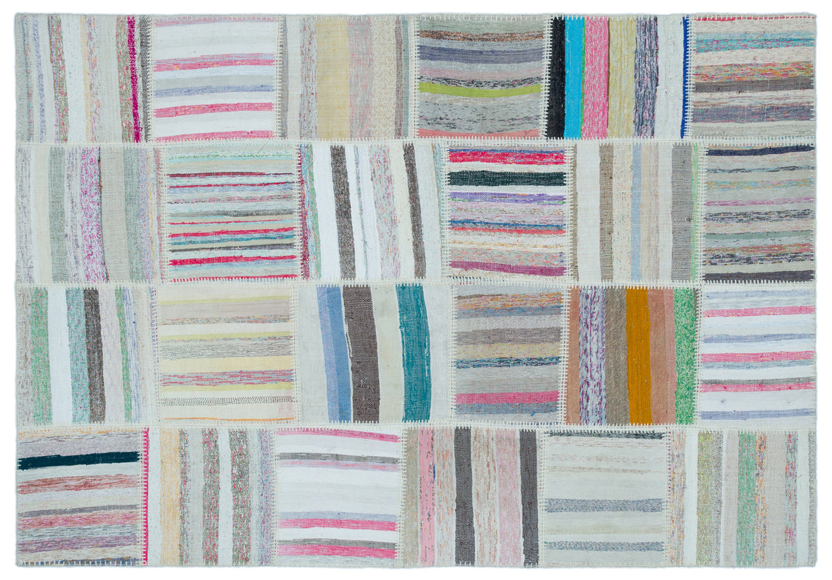 Striped Over Dyed Kilim Patchwork Unique Rug 5&#39;3&#39;&#39; x 7&#39;7&#39;&#39; ft 160 x 230 cm