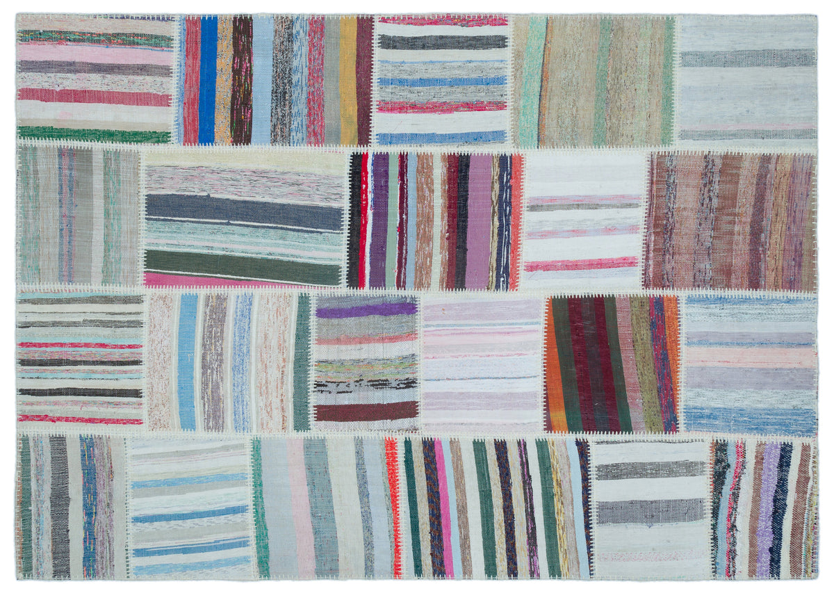 Striped Over Dyed Kilim Patchwork Unique Rug 5&#39;3&#39;&#39; x 7&#39;5&#39;&#39; ft 160 x 227 cm