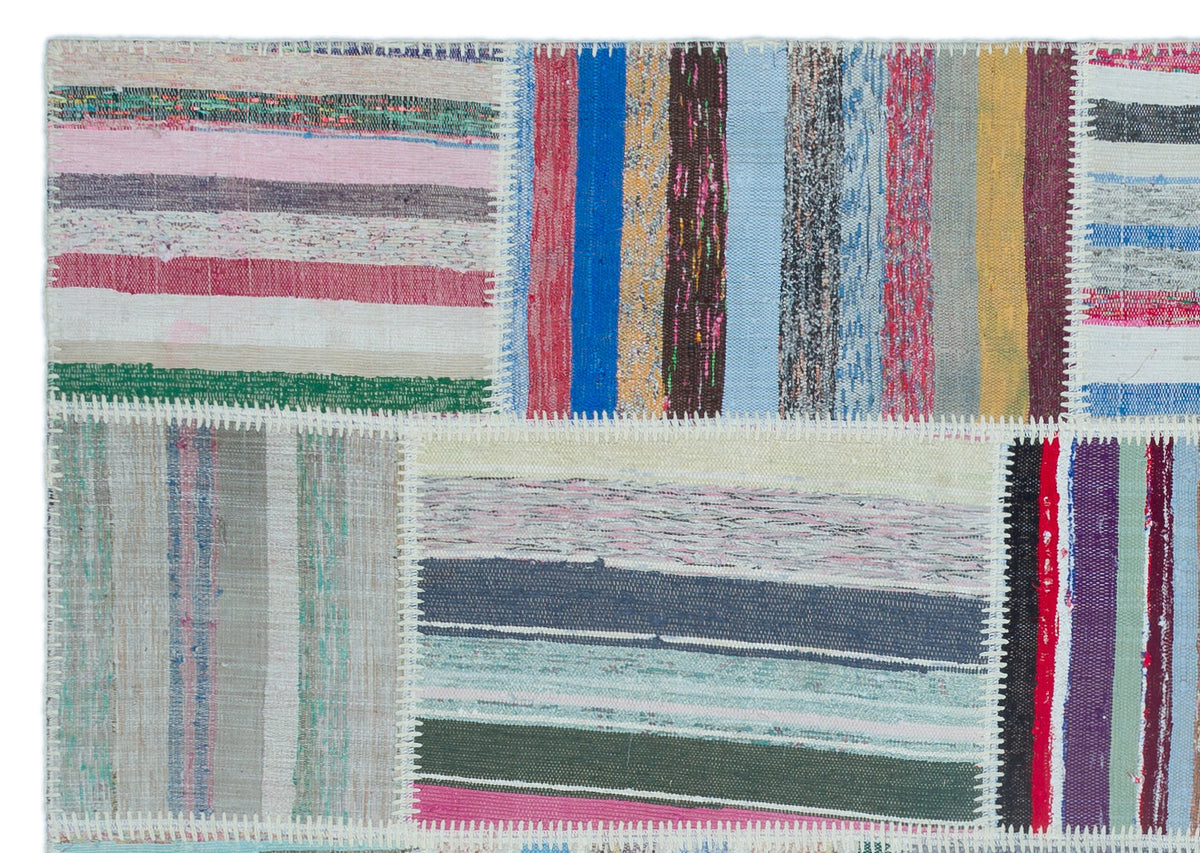 Striped Over Dyed Kilim Patchwork Unique Rug 5&#39;3&#39;&#39; x 7&#39;5&#39;&#39; ft 160 x 227 cm