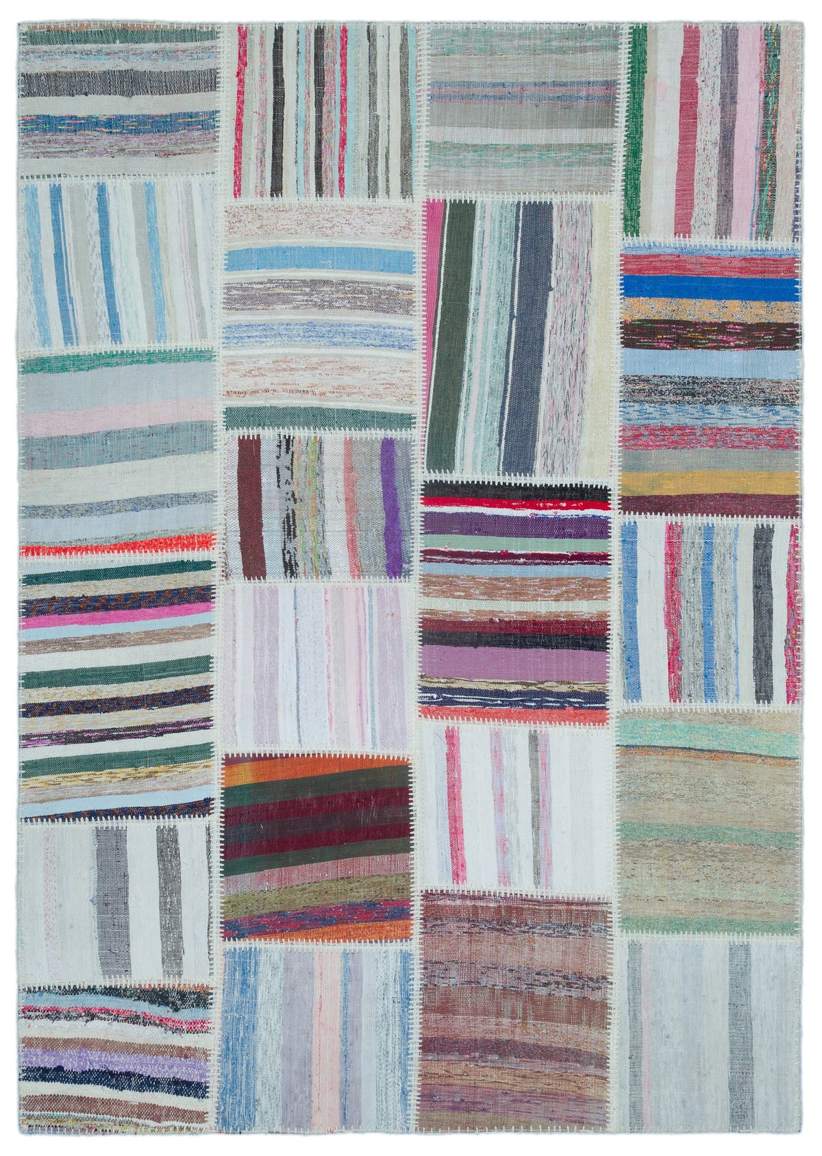 Striped Over Dyed Kilim Patchwork Unique Rug 5&#39;3&#39;&#39; x 7&#39;5&#39;&#39; ft 160 x 227 cm