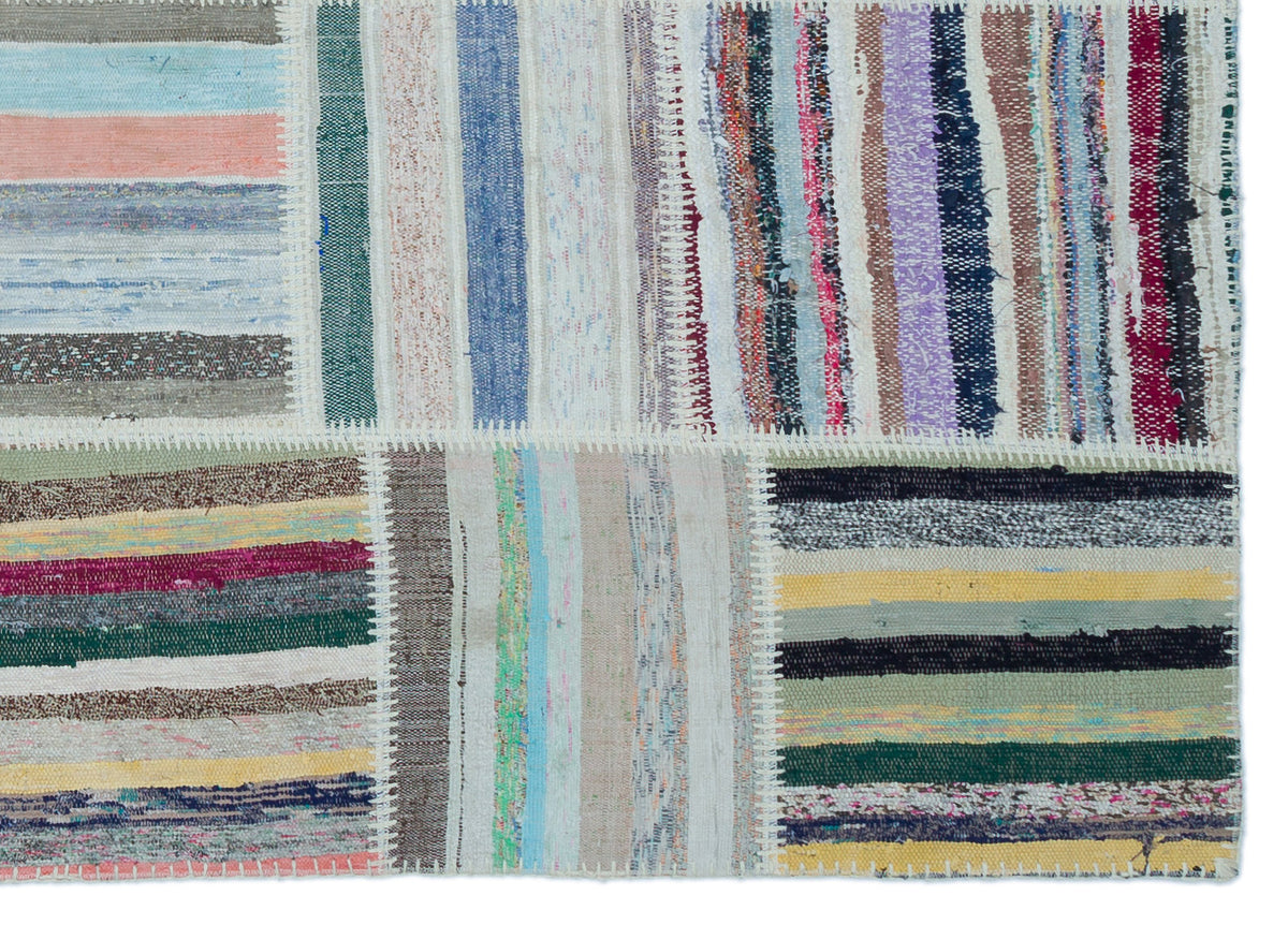 Striped Over Dyed Kilim Patchwork Unique Rug 5&#39;3&#39;&#39; x 7&#39;4&#39;&#39; ft 160 x 224 cm