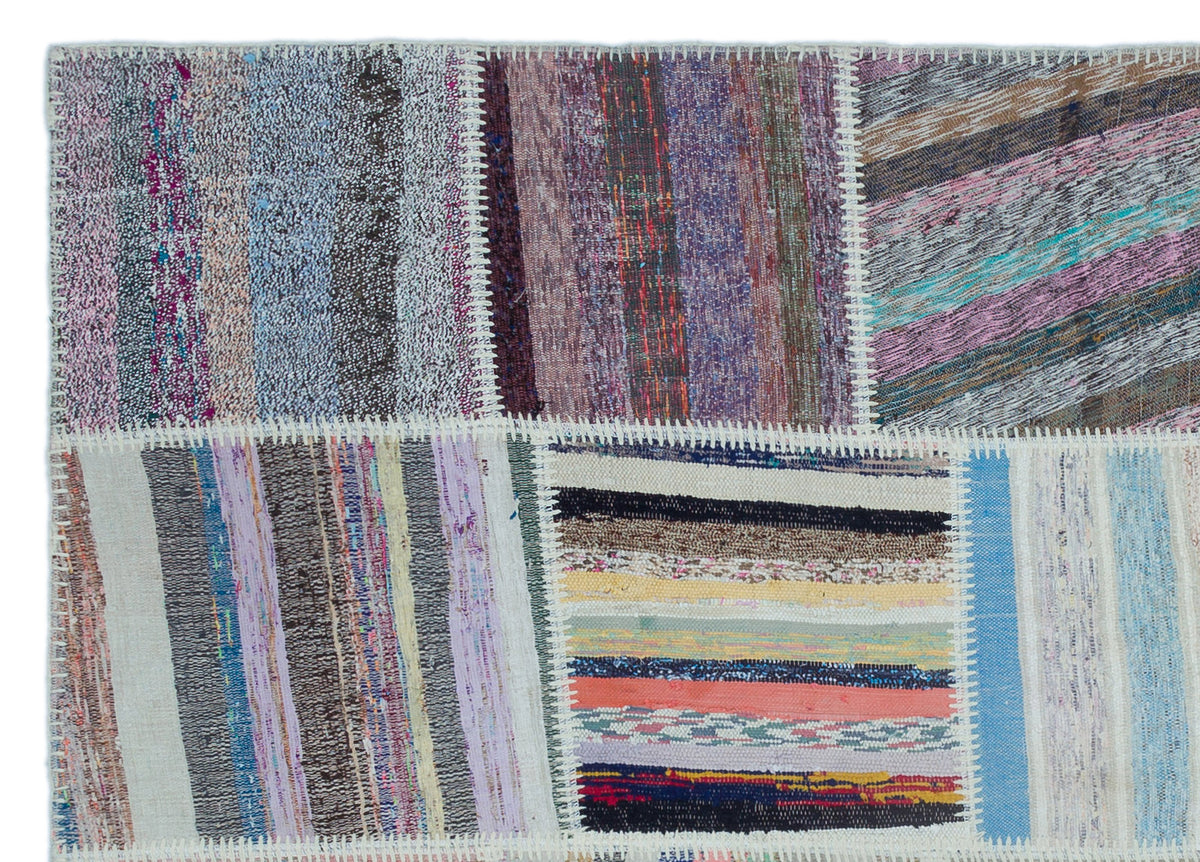 Striped Over Dyed Kilim Patchwork Unique Rug 5&#39;3&#39;&#39; x 7&#39;4&#39;&#39; ft 160 x 224 cm