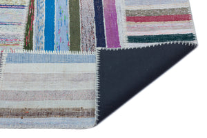 Striped Over Dyed Kilim Patchwork Unique Rug 5'3'' x 7'4'' ft 160 x 223 cm