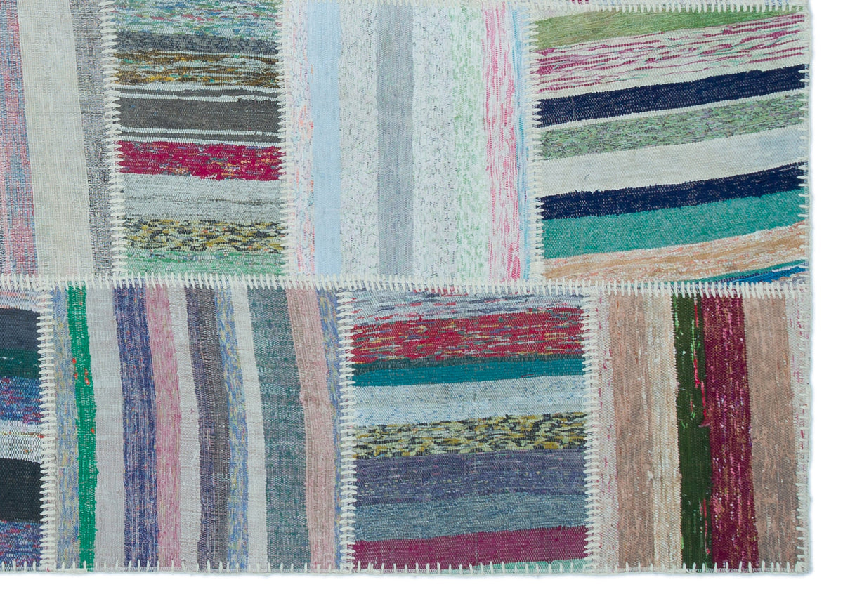 Striped Over Dyed Kilim Patchwork Unique Rug 5&#39;3&#39;&#39; x 7&#39;4&#39;&#39; ft 160 x 223 cm