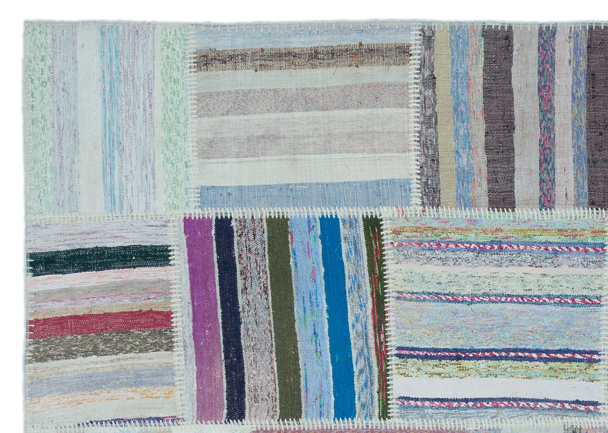 Striped Over Dyed Kilim Patchwork Unique Rug 5&#39;3&#39;&#39; x 7&#39;4&#39;&#39; ft 160 x 223 cm