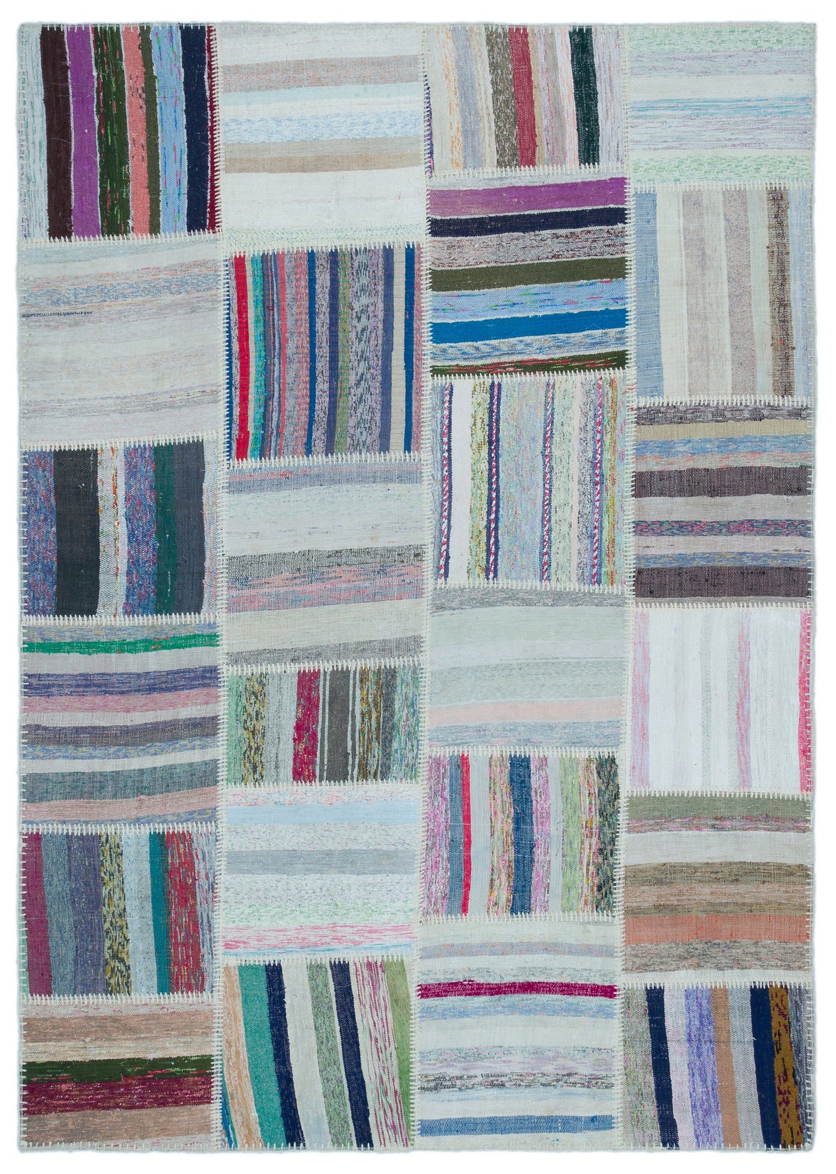 Striped Over Dyed Kilim Patchwork Unique Rug 5&#39;3&#39;&#39; x 7&#39;4&#39;&#39; ft 160 x 223 cm