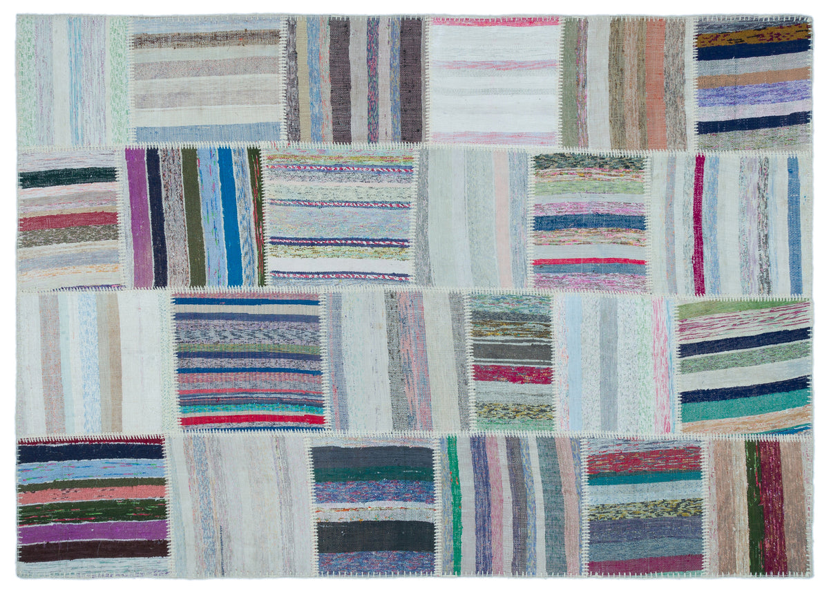 Striped Over Dyed Kilim Patchwork Unique Rug 5&#39;3&#39;&#39; x 7&#39;4&#39;&#39; ft 160 x 223 cm