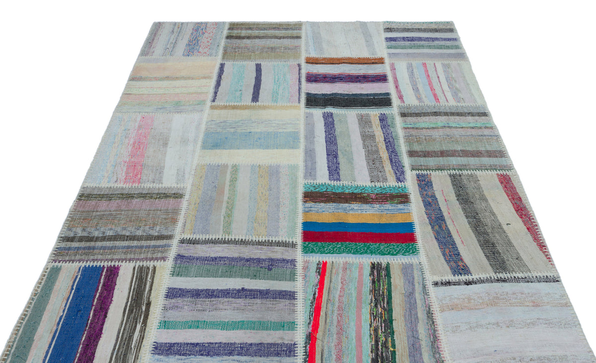 Striped Over Dyed Kilim Patchwork Unique Rug 5&#39;3&#39;&#39; x 7&#39;7&#39;&#39; ft 160 x 230 cm