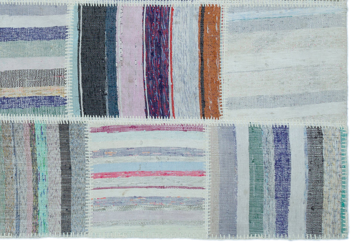 Striped Over Dyed Kilim Patchwork Unique Rug 5&#39;3&#39;&#39; x 7&#39;7&#39;&#39; ft 160 x 230 cm