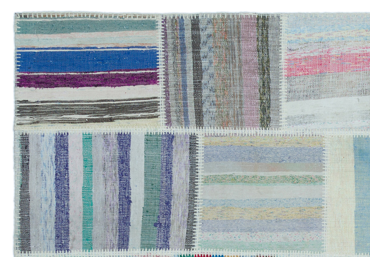 Striped Over Dyed Kilim Patchwork Unique Rug 5&#39;3&#39;&#39; x 7&#39;7&#39;&#39; ft 160 x 230 cm