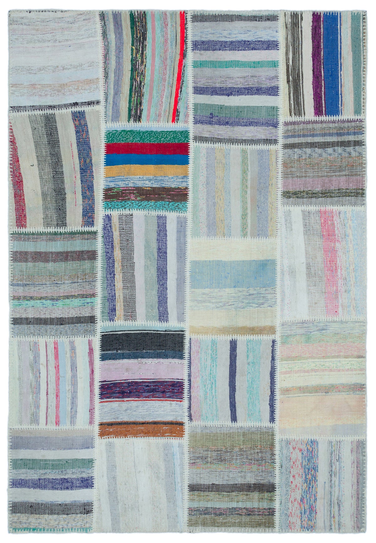 Striped Over Dyed Kilim Patchwork Unique Rug 5&#39;3&#39;&#39; x 7&#39;7&#39;&#39; ft 160 x 230 cm