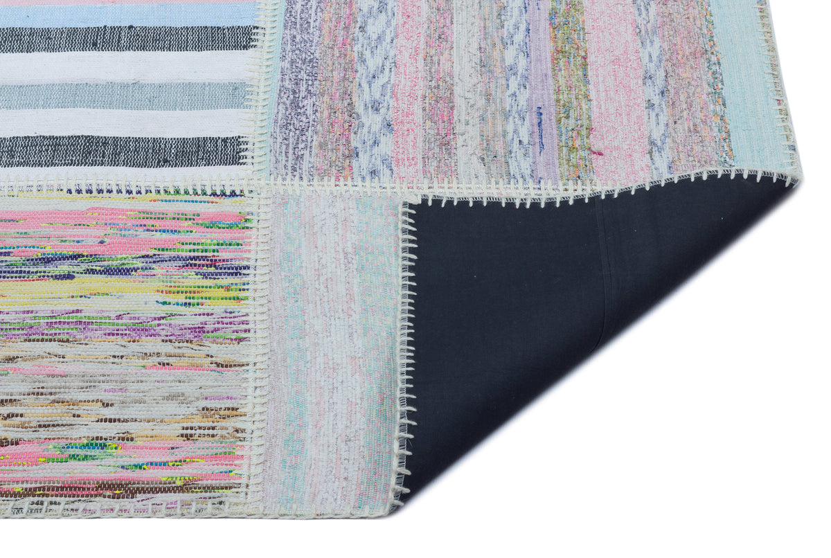 Striped Over Dyed Kilim Patchwork Unique Rug 5&#39;3&#39;&#39; x 7&#39;5&#39;&#39; ft 160 x 225 cm