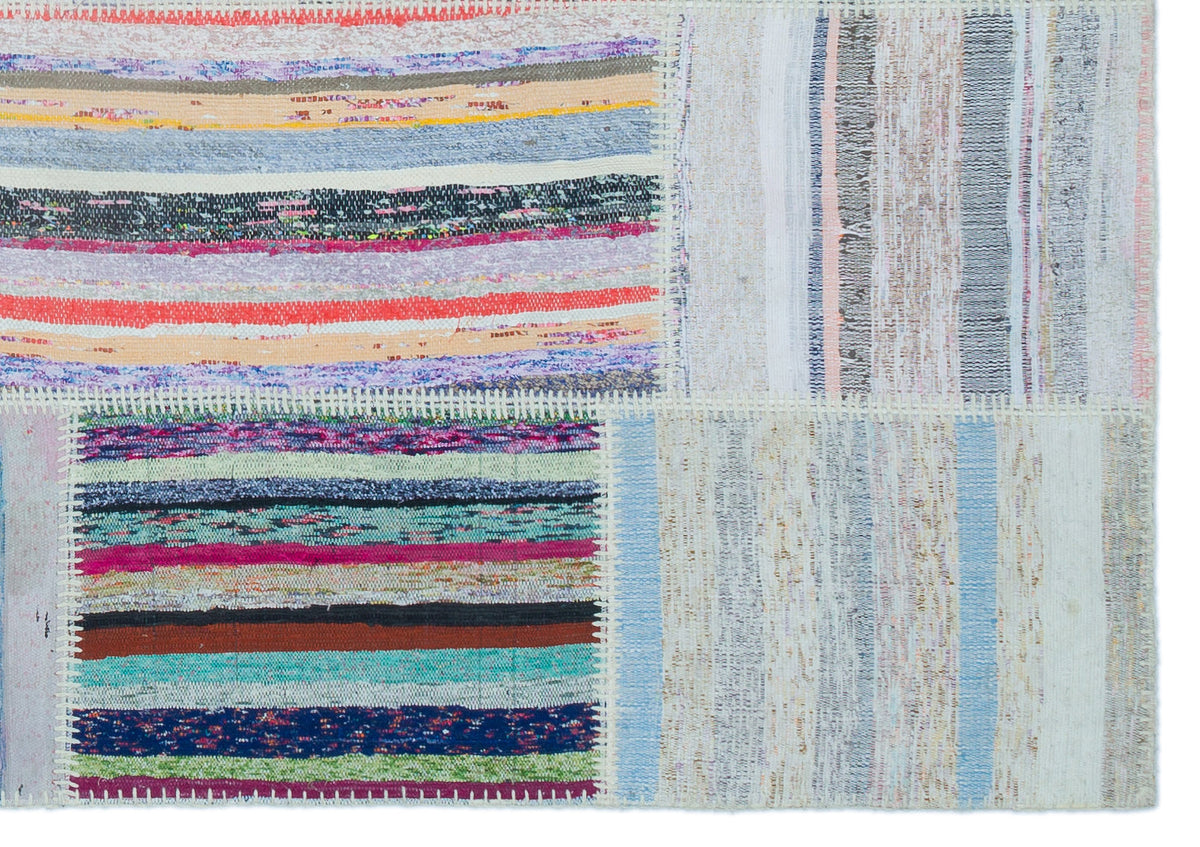 Striped Over Dyed Kilim Patchwork Unique Rug 5&#39;3&#39;&#39; x 7&#39;5&#39;&#39; ft 160 x 225 cm