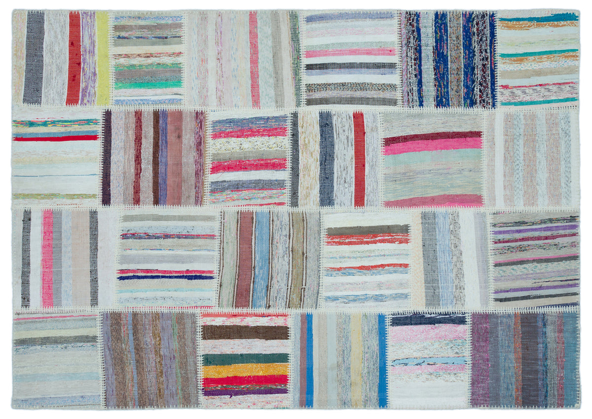 Striped Over Dyed Kilim Patchwork Unique Rug 5&#39;3&#39;&#39; x 7&#39;7&#39;&#39; ft 160 x 230 cm