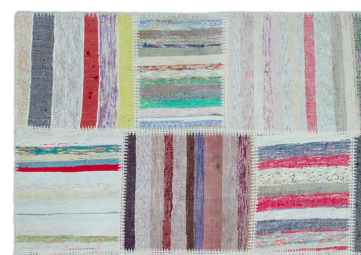Striped Over Dyed Kilim Patchwork Unique Rug 5&#39;3&#39;&#39; x 7&#39;7&#39;&#39; ft 160 x 230 cm