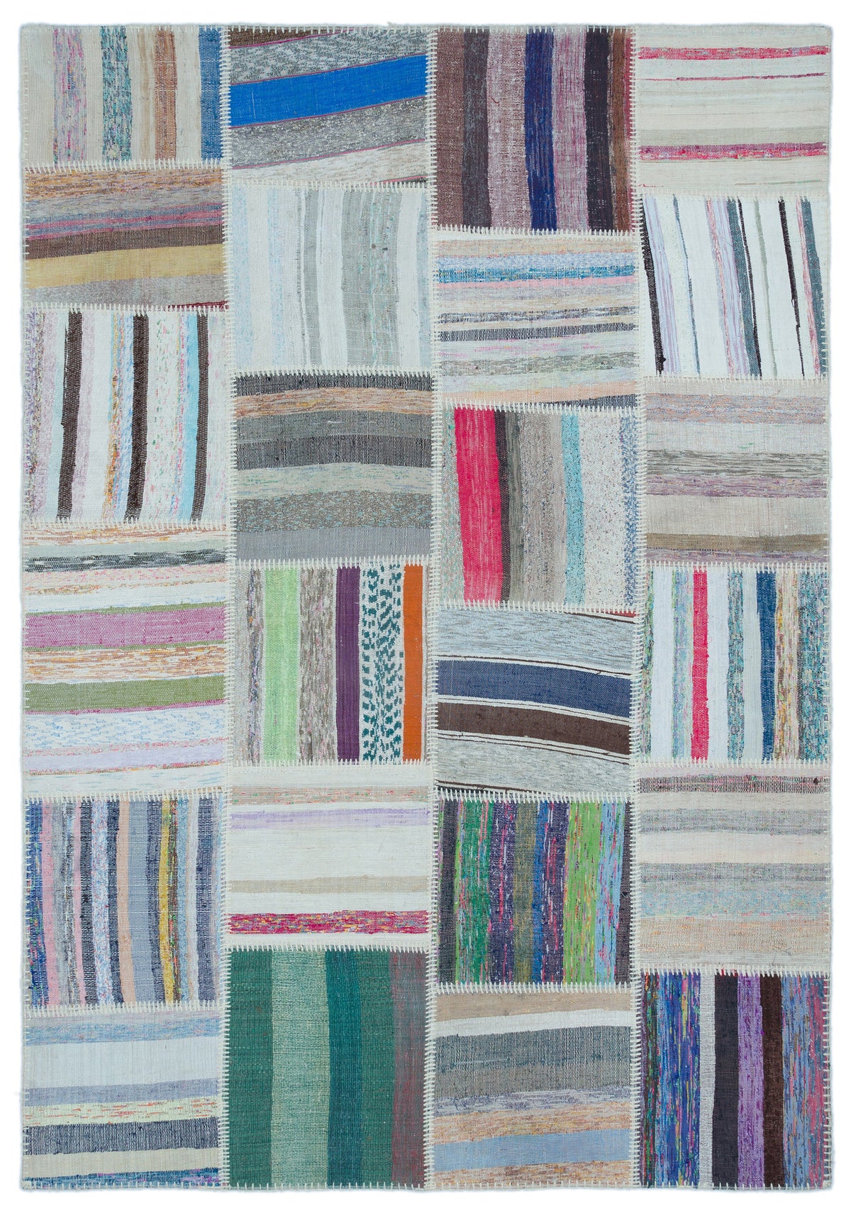 Striped Over Dyed Kilim Patchwork Unique Rug 5&#39;3&#39;&#39; x 7&#39;7&#39;&#39; ft 160 x 230 cm