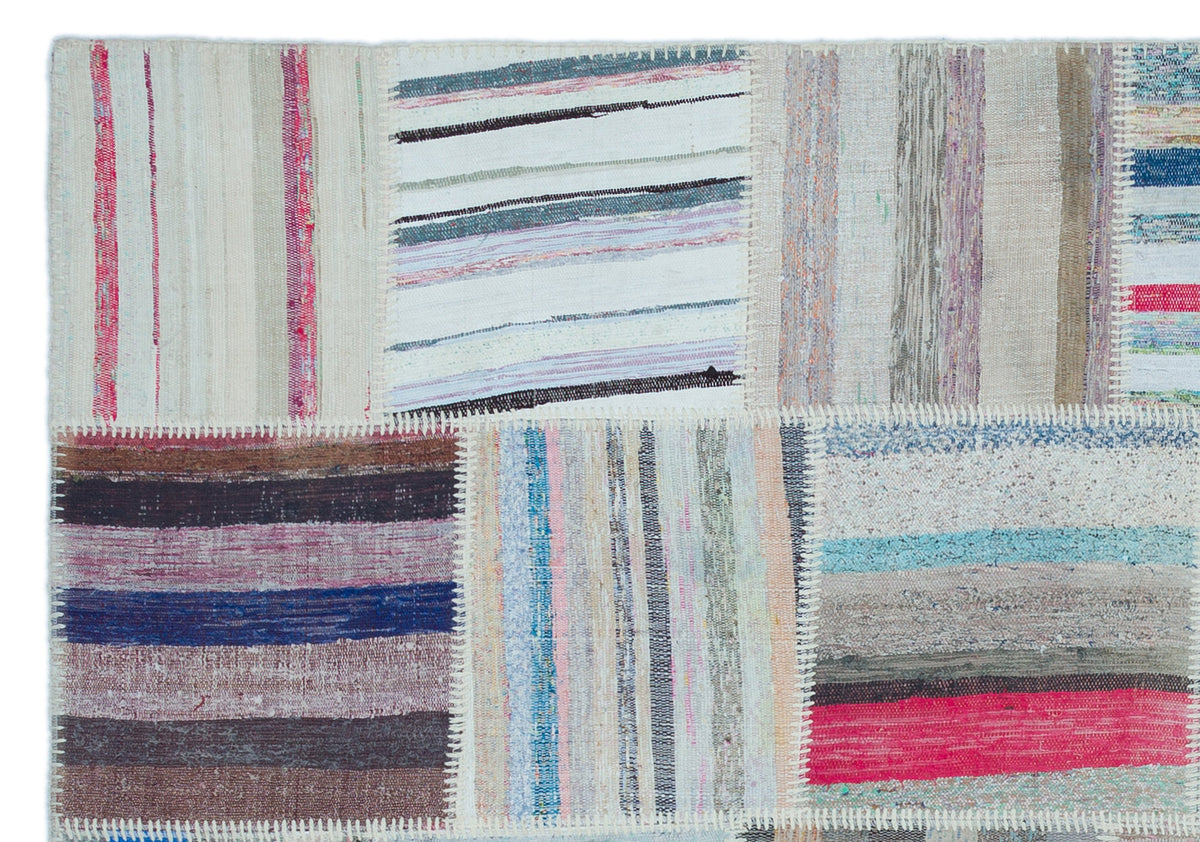 Striped Over Dyed Kilim Patchwork Unique Rug 5&#39;3&#39;&#39; x 7&#39;7&#39;&#39; ft 160 x 230 cm