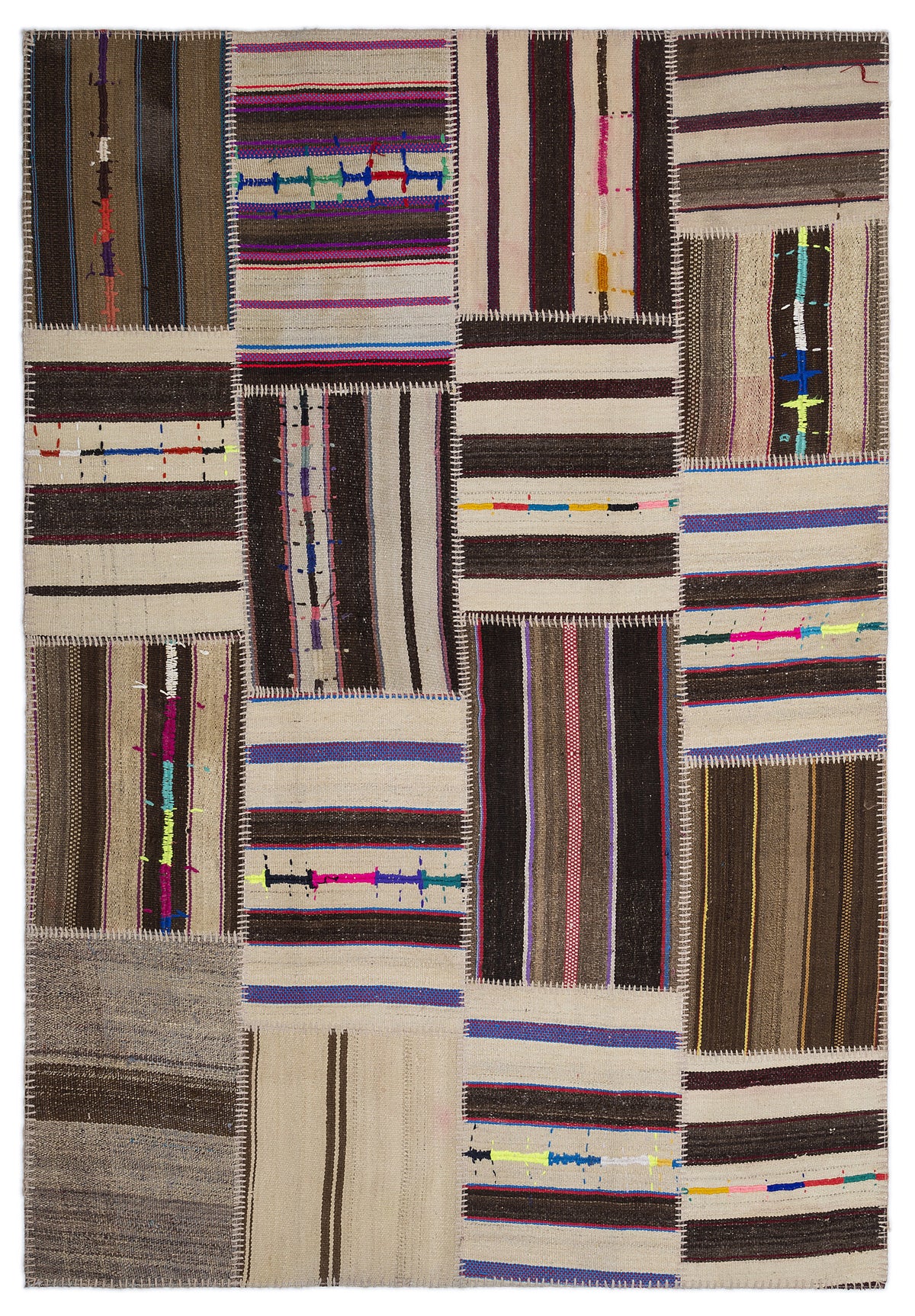 Striped Over Dyed Kilim Patchwork Unique Rug 5&#39;3&#39;&#39; x 7&#39;7&#39;&#39; ft 160 x 230 cm