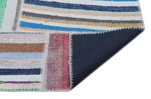 Striped Over Dyed Kilim Patchwork Unique Rug 5'3'' x 7'5'' ft 160 x 225 cm