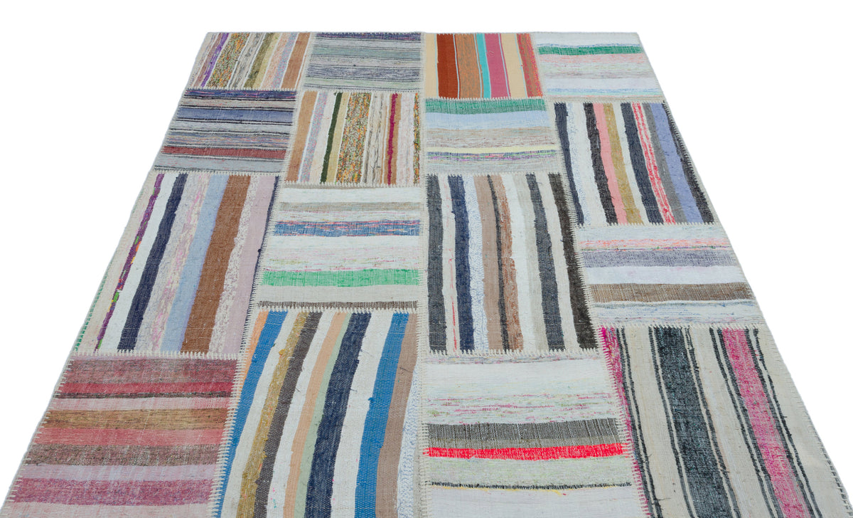 Striped Over Dyed Kilim Patchwork Unique Rug 5&#39;3&#39;&#39; x 7&#39;5&#39;&#39; ft 160 x 225 cm