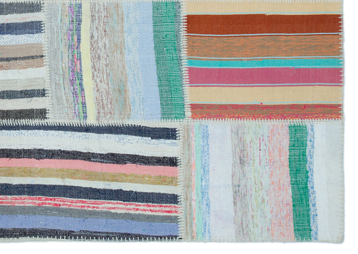 Striped Over Dyed Kilim Patchwork Unique Rug 5&#39;3&#39;&#39; x 7&#39;5&#39;&#39; ft 160 x 225 cm