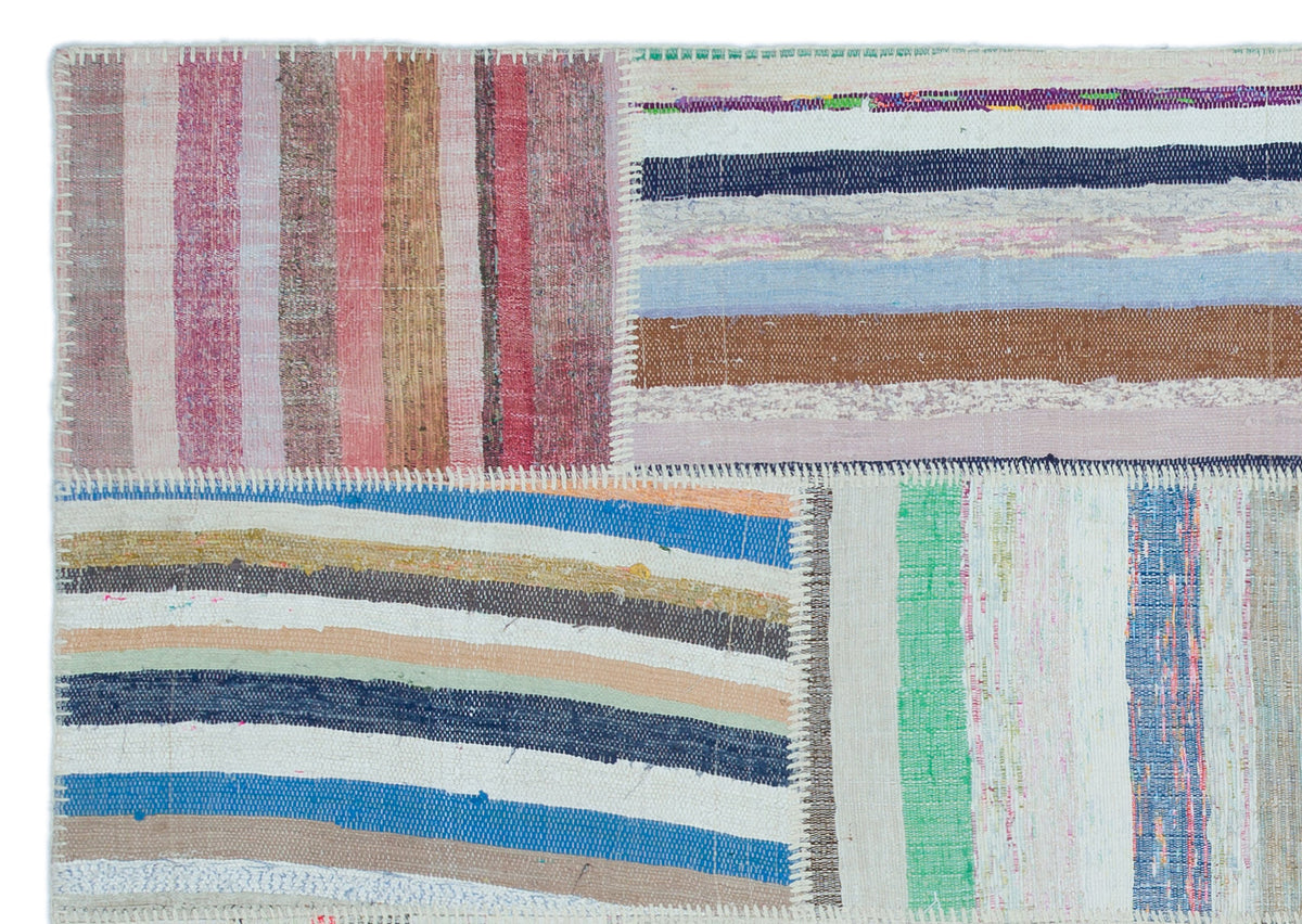 Striped Over Dyed Kilim Patchwork Unique Rug 5&#39;3&#39;&#39; x 7&#39;5&#39;&#39; ft 160 x 225 cm