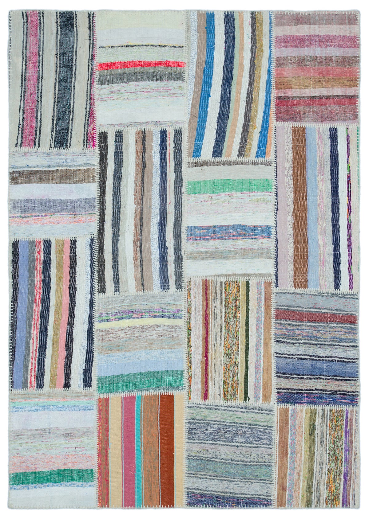Striped Over Dyed Kilim Patchwork Unique Rug 5&#39;3&#39;&#39; x 7&#39;5&#39;&#39; ft 160 x 225 cm