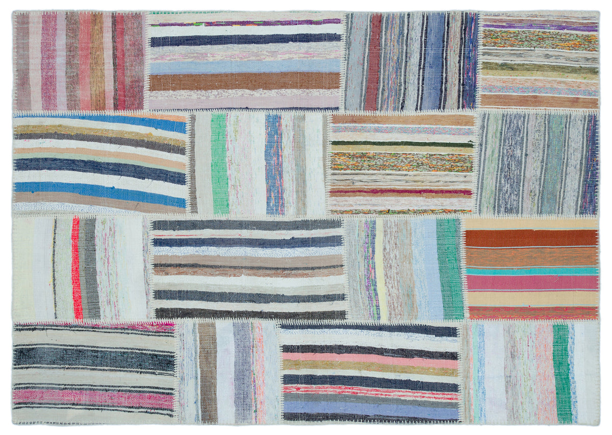 Striped Over Dyed Kilim Patchwork Unique Rug 5&#39;3&#39;&#39; x 7&#39;5&#39;&#39; ft 160 x 225 cm