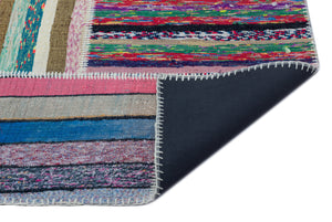 Striped Over Dyed Kilim Patchwork Unique Rug 5'3'' x 7'5'' ft 160 x 225 cm