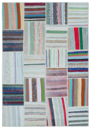 Striped Over Dyed Kilim Patchwork Unique Rug 5'3'' x 7'6'' ft 160 x 228 cm