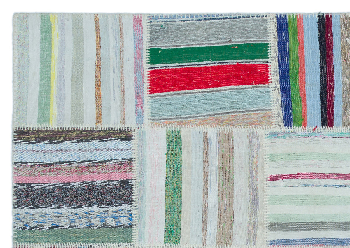 Striped Over Dyed Kilim Patchwork Unique Rug 5&#39;3&#39;&#39; x 7&#39;6&#39;&#39; ft 160 x 228 cm
