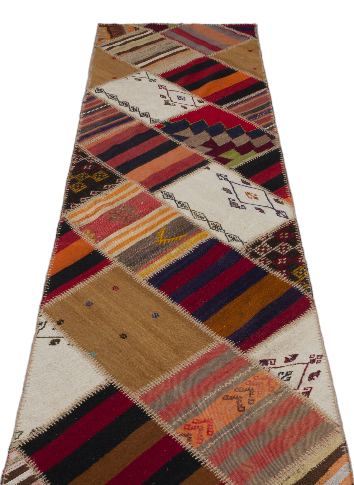 Striped Over Dyed Kilim Patchwork Unique Rug 2&#39;6&#39;&#39; x 10&#39;5&#39;&#39; ft 76 x 318 cm