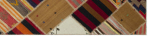 Striped Over Dyed Kilim Patchwork Unique Rug 2'6'' x 10'5'' ft 76 x 318 cm