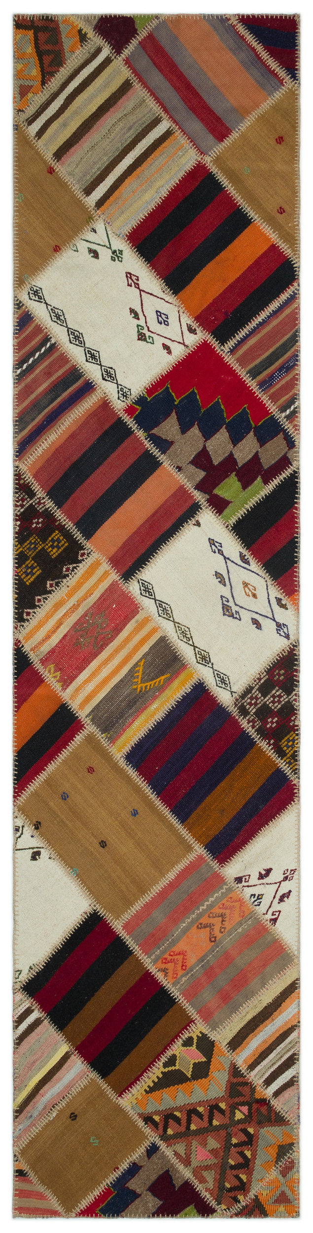 Striped Over Dyed Kilim Patchwork Unique Rug 2&#39;6&#39;&#39; x 10&#39;5&#39;&#39; ft 76 x 318 cm
