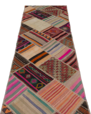 Striped Over Dyed Kilim Patchwork Unique Rug 2'9'' x 10'4'' ft 85 x 316 cm