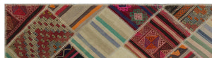 Striped Over Dyed Kilim Patchwork Unique Rug 2'9'' x 10'4'' ft 85 x 316 cm