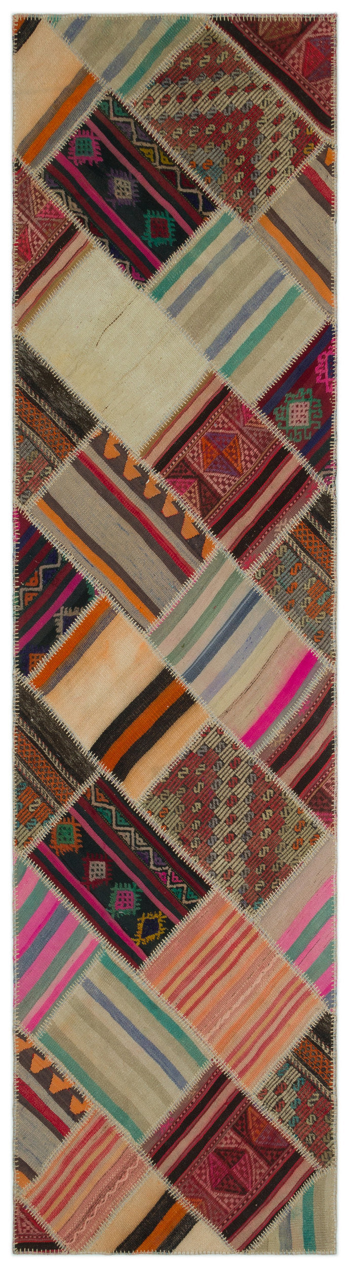 Striped Over Dyed Kilim Patchwork Unique Rug 2&#39;9&#39;&#39; x 10&#39;4&#39;&#39; ft 85 x 316 cm