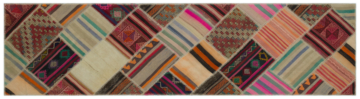Striped Over Dyed Kilim Patchwork Unique Rug 2&#39;9&#39;&#39; x 10&#39;4&#39;&#39; ft 85 x 316 cm