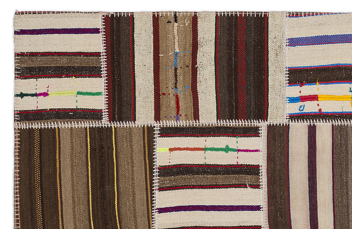 Striped Over Dyed Kilim Patchwork Unique Rug 5&#39;3&#39;&#39; x 7&#39;7&#39;&#39; ft 160 x 230 cm
