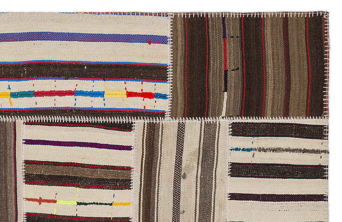 Striped Over Dyed Kilim Patchwork Unique Rug 5&#39;3&#39;&#39; x 7&#39;7&#39;&#39; ft 160 x 230 cm