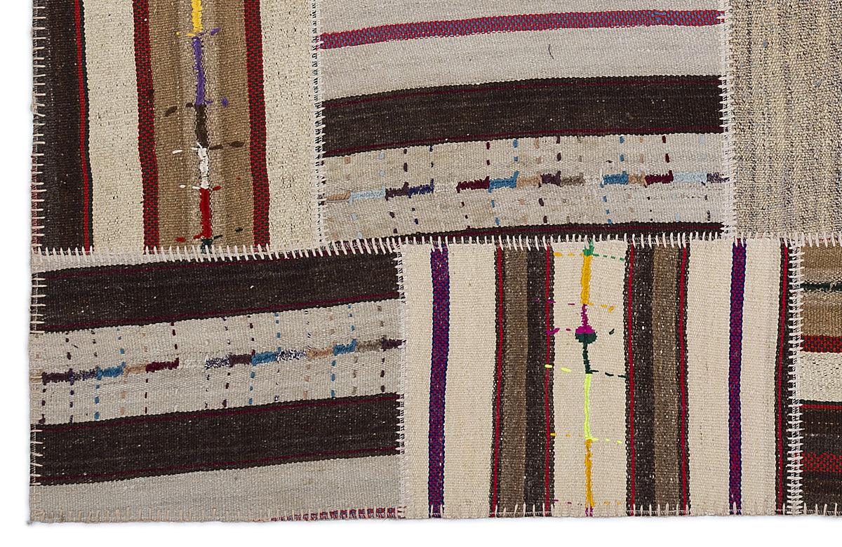 Striped Over Dyed Kilim Patchwork Unique Rug 5&#39;3&#39;&#39; x 7&#39;7&#39;&#39; ft 160 x 230 cm