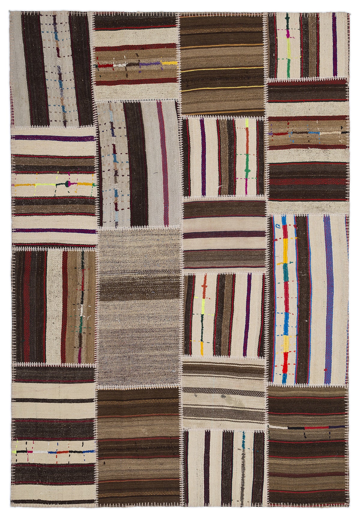 Striped Over Dyed Kilim Patchwork Unique Rug 5&#39;3&#39;&#39; x 7&#39;7&#39;&#39; ft 160 x 230 cm