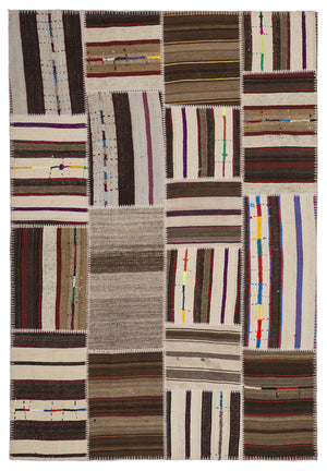 Striped Over Dyed Kilim Patchwork Unique Rug 5'3'' x 7'7'' ft 160 x 230 cm
