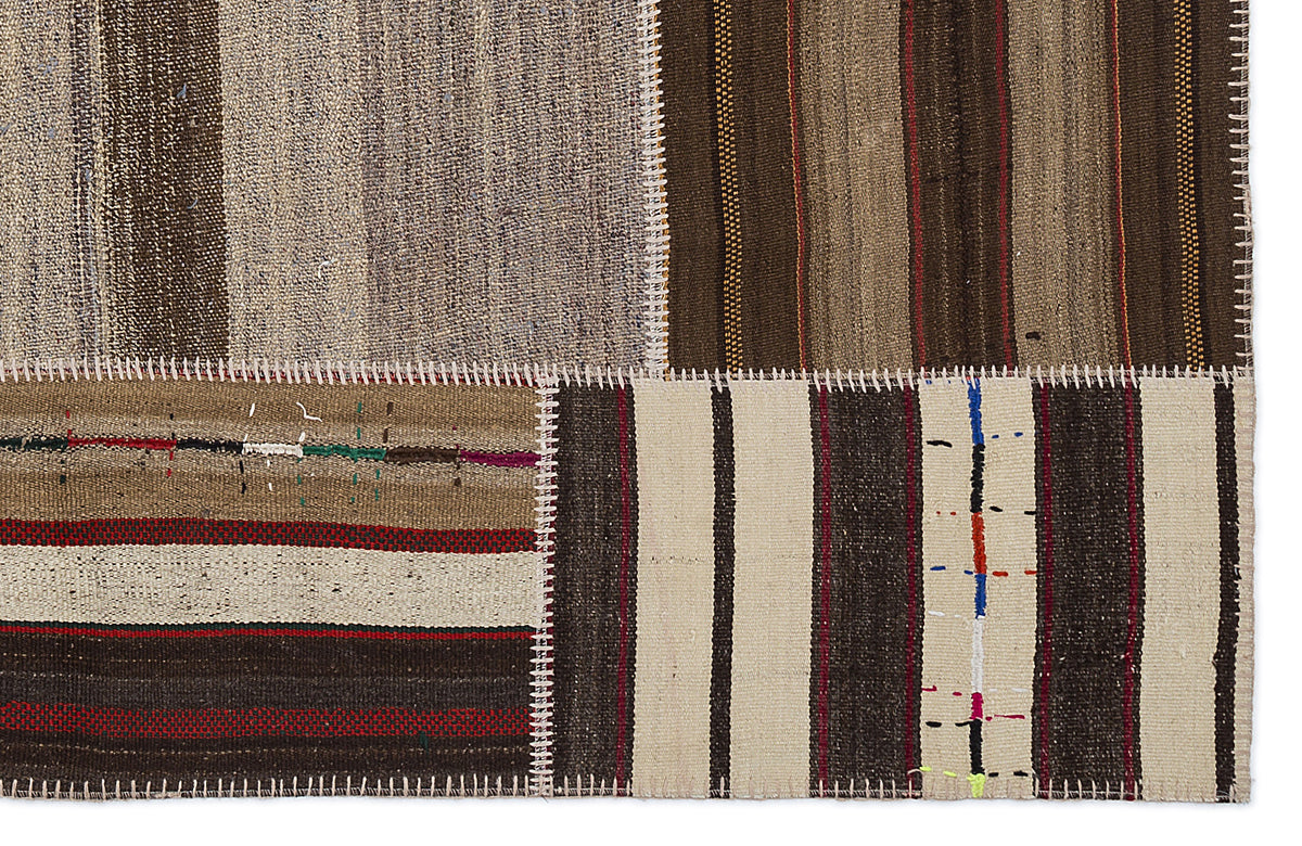 Striped Over Dyed Kilim Patchwork Unique Rug 5&#39;3&#39;&#39; x 7&#39;7&#39;&#39; ft 160 x 230 cm