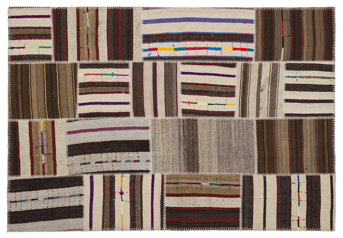 Striped Over Dyed Kilim Patchwork Unique Rug 5&#39;3&#39;&#39; x 7&#39;7&#39;&#39; ft 160 x 230 cm