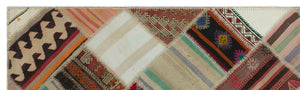 Striped Over Dyed Kilim Patchwork Unique Rug 2'9'' x 9'7'' ft 84 x 293 cm