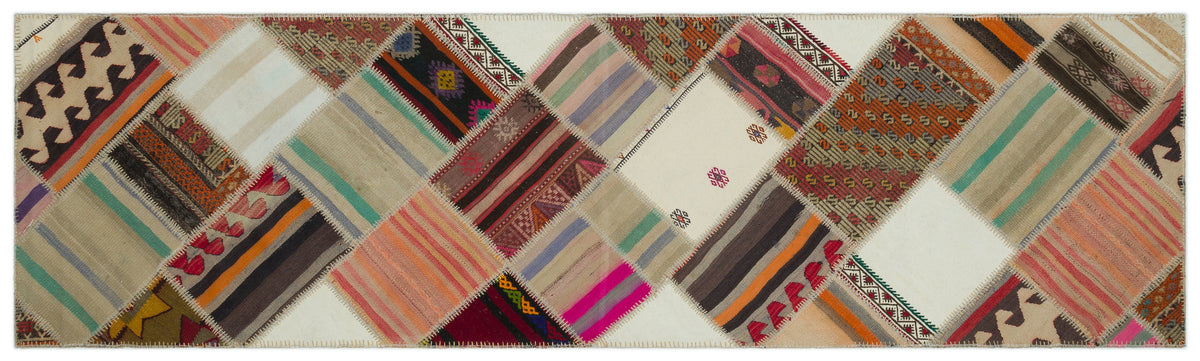 Striped Over Dyed Kilim Patchwork Unique Rug 2&#39;9&#39;&#39; x 9&#39;7&#39;&#39; ft 84 x 293 cm