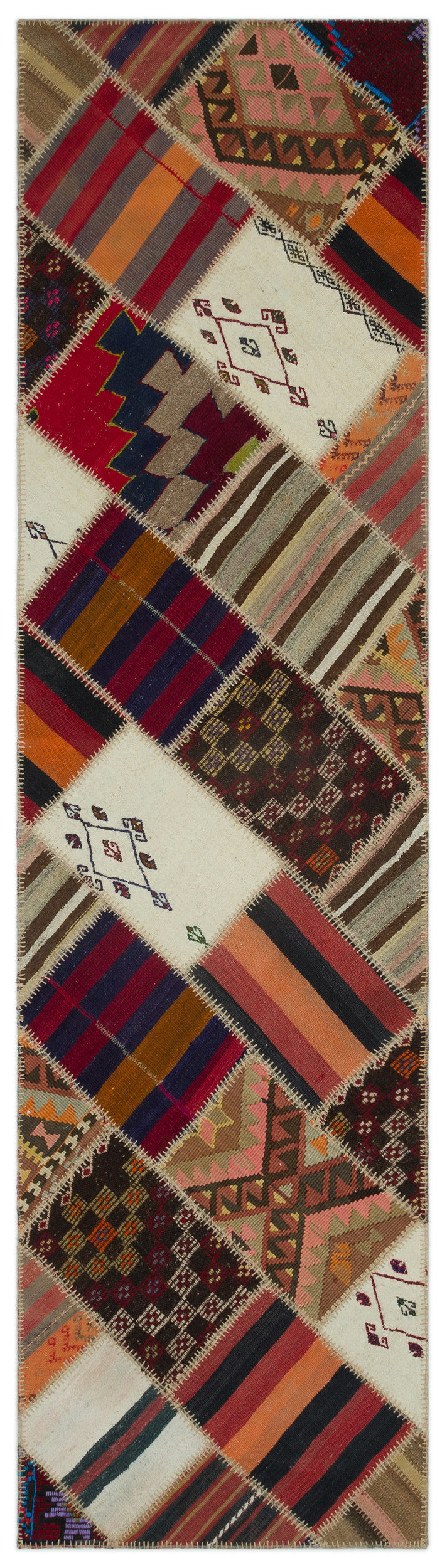 Striped Over Dyed Kilim Patchwork Unique Rug 2&#39;8&#39;&#39; x 9&#39;11&#39;&#39; ft 81 x 301 cm